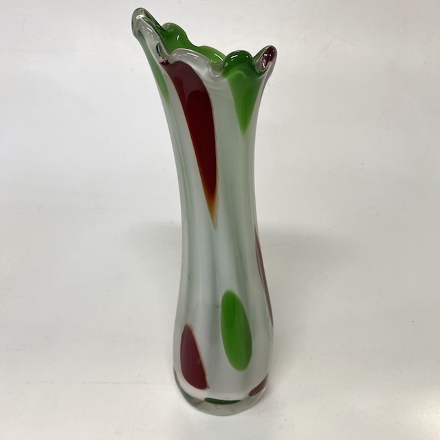ART GLASS (VASE), Red White Green